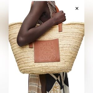 Loewe Large Basket Bag in Palm Leaf and Calfskin